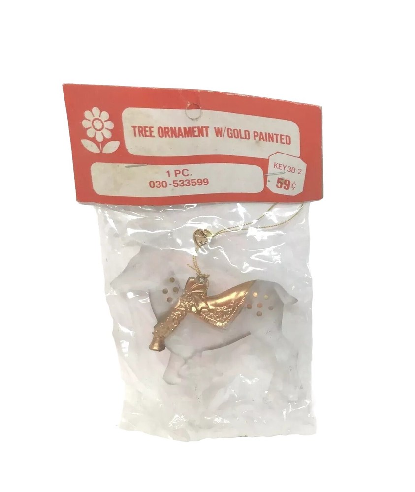 Reindeer Christmas Ornament Frank's Nursery Gold Accent Hong Kong NOS Vintage-image