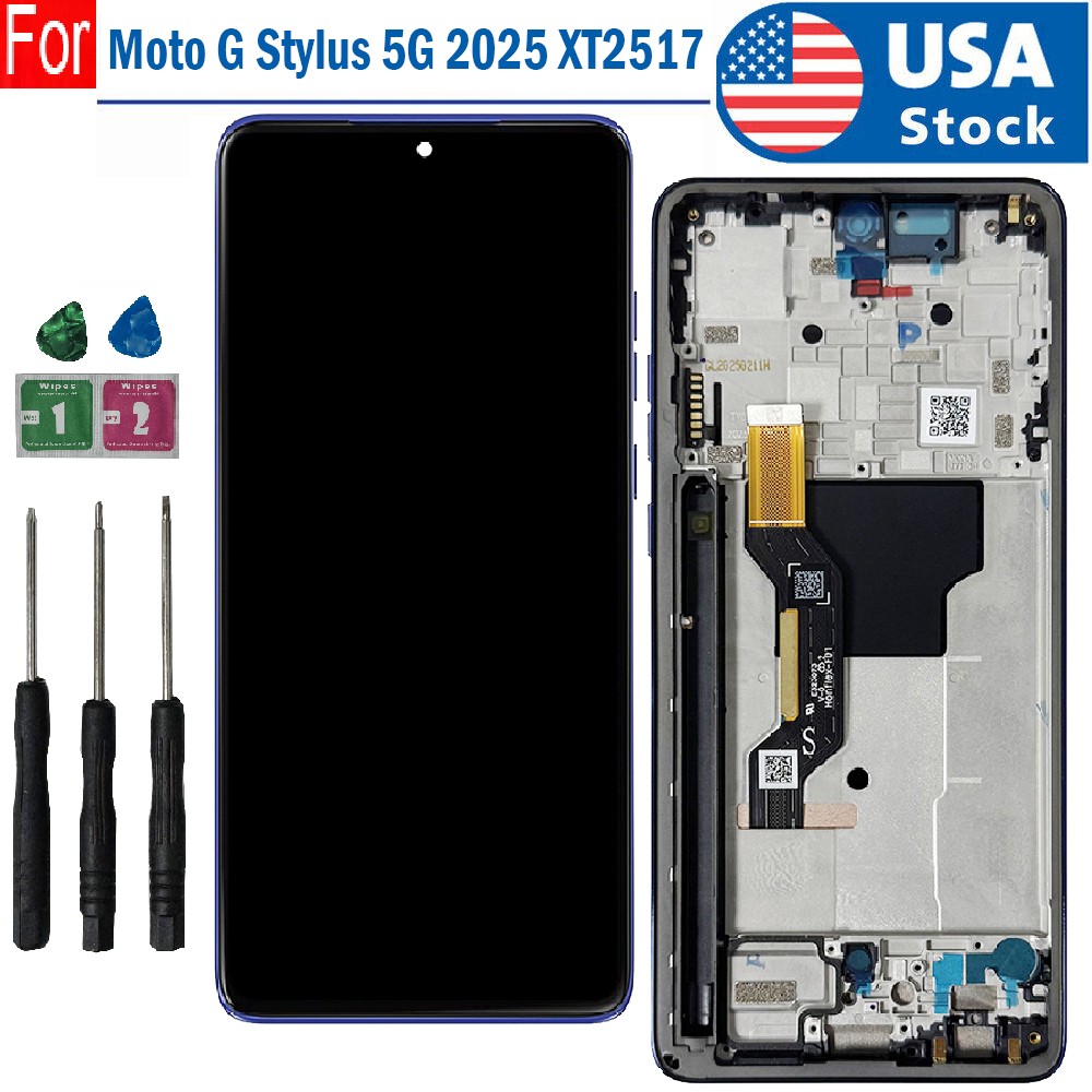 OLED For Moto G Stylus 5G 2025 XT2517 Display Touch Screen Digitizer+Blue Frame