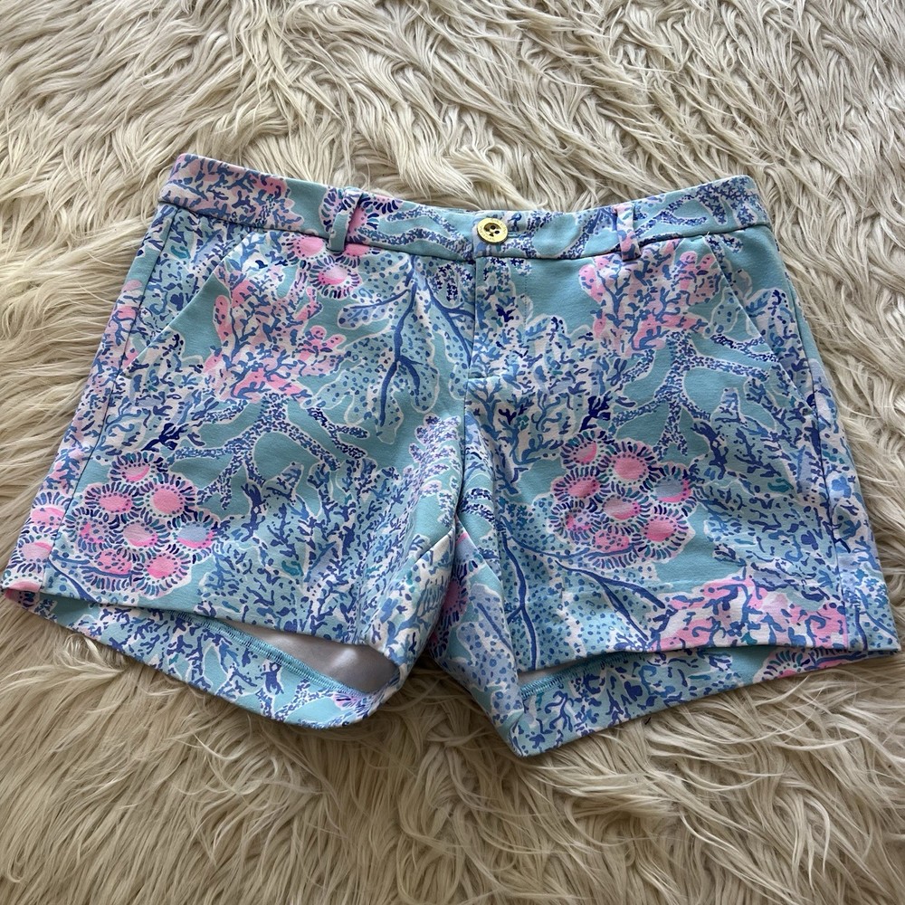 Lilly Pulitzer Walsh Shorts Now You Sea Me Coral Reef Blue Pink Women’s Size 2