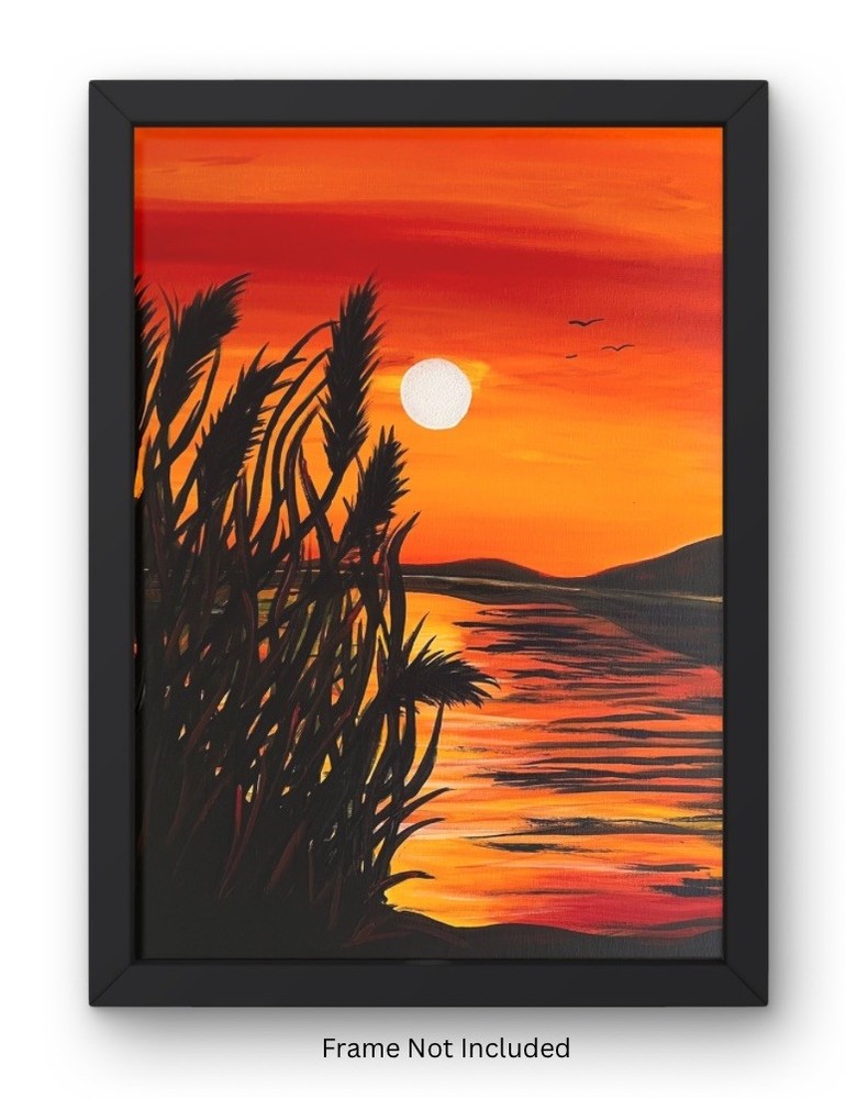 16x20” Summer Night Moon Lake Impressionist Abstract Acrylic Canvas VLP Original