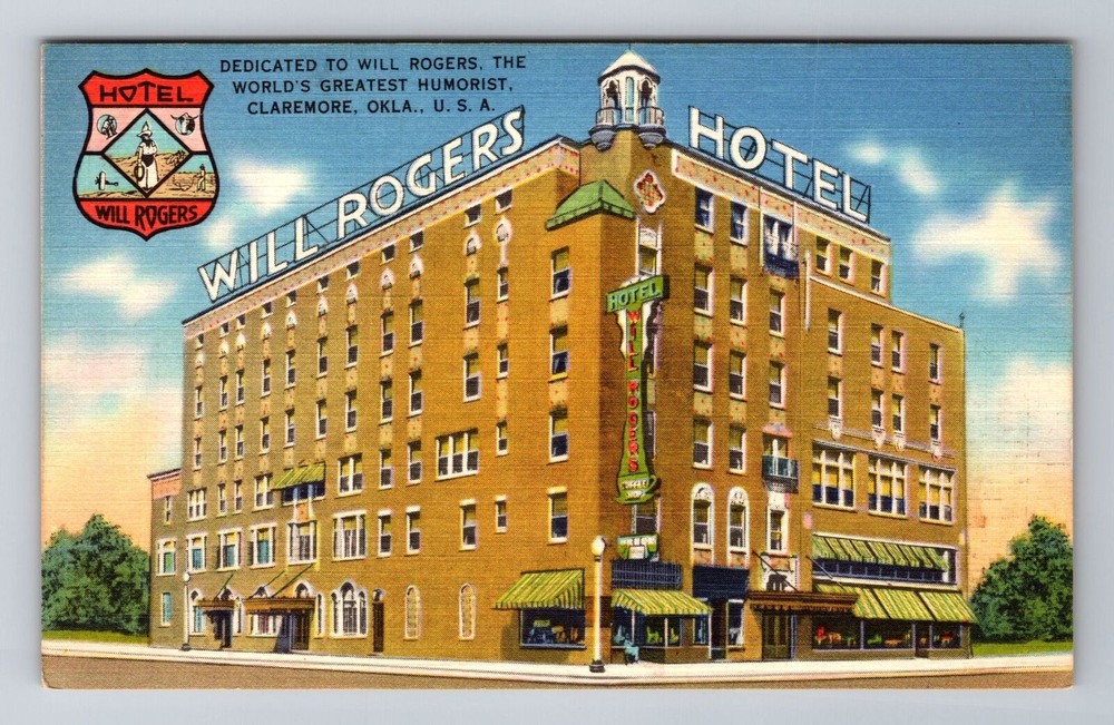Claremore OK-Oklahoma, Will Rogers Hotel, Advertising, Vintage Souvenir Postcard