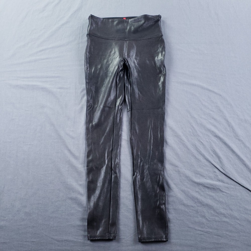 Spanx Leggings Womens Medium Black Faux Leather Shaping Moto Slimming