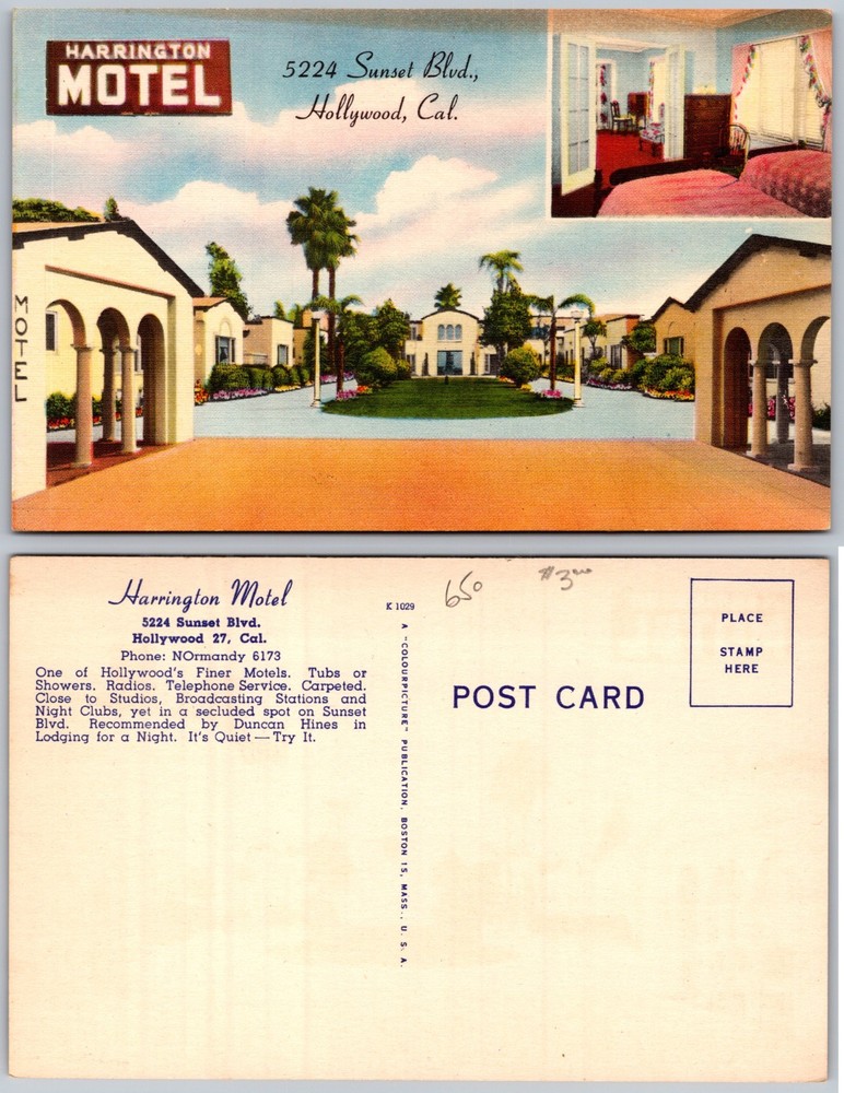 Harrington Motel Sunset Blvd Hollywood CA Courtyard Postcard