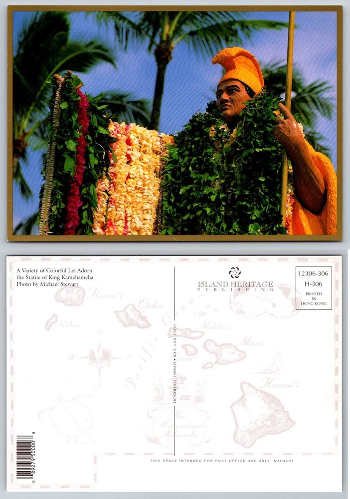 King Kamehameha Statue Lei Adorned Postcard Hawaii Island Heritage