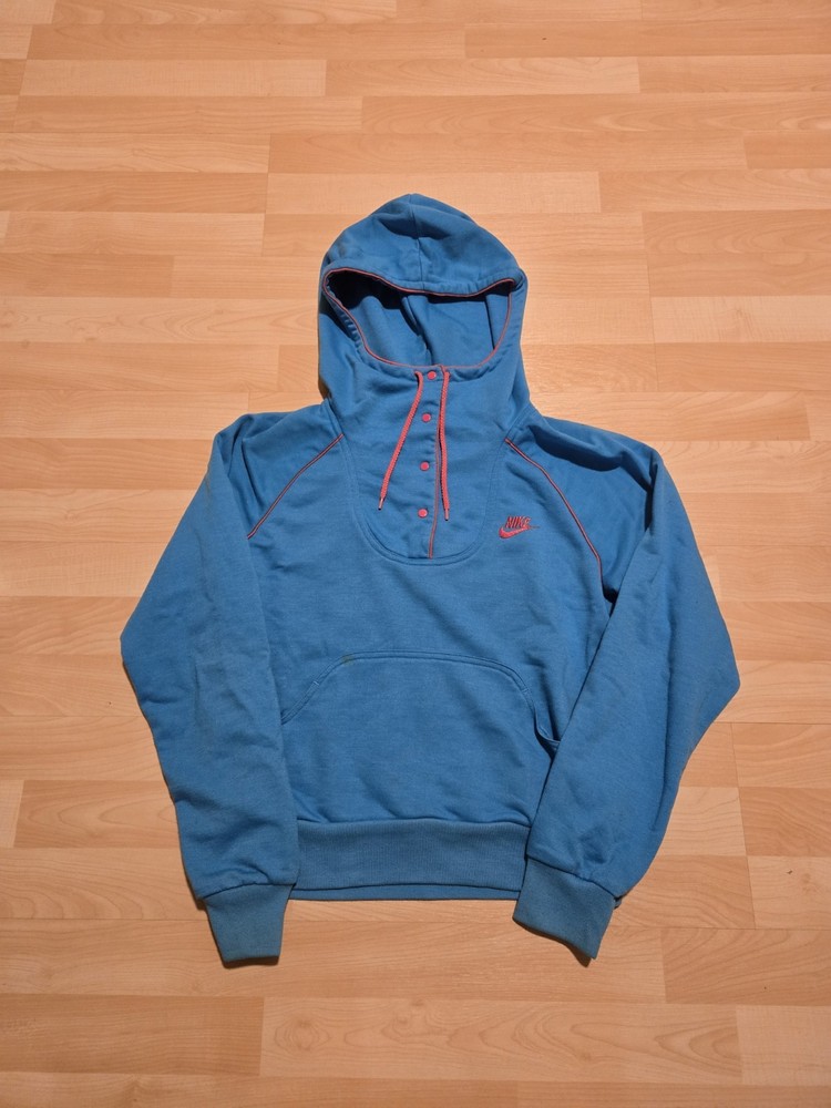 Vintage 80s Nike Hoodie Women’s Medium Snap Button Blue Pink