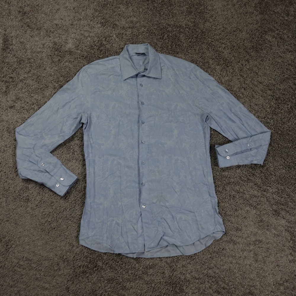 ETRO Milano Shirt Mens Medium Size 39 Blue Paisley Dress Cutaway Collar