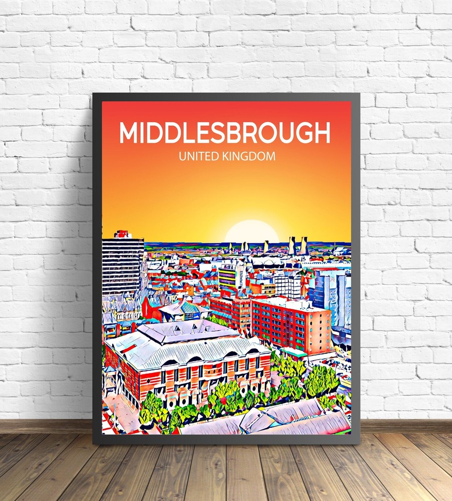 Middlesbrough Uk Art Poster Sunset Night Poster Art Print Middlesbrough City