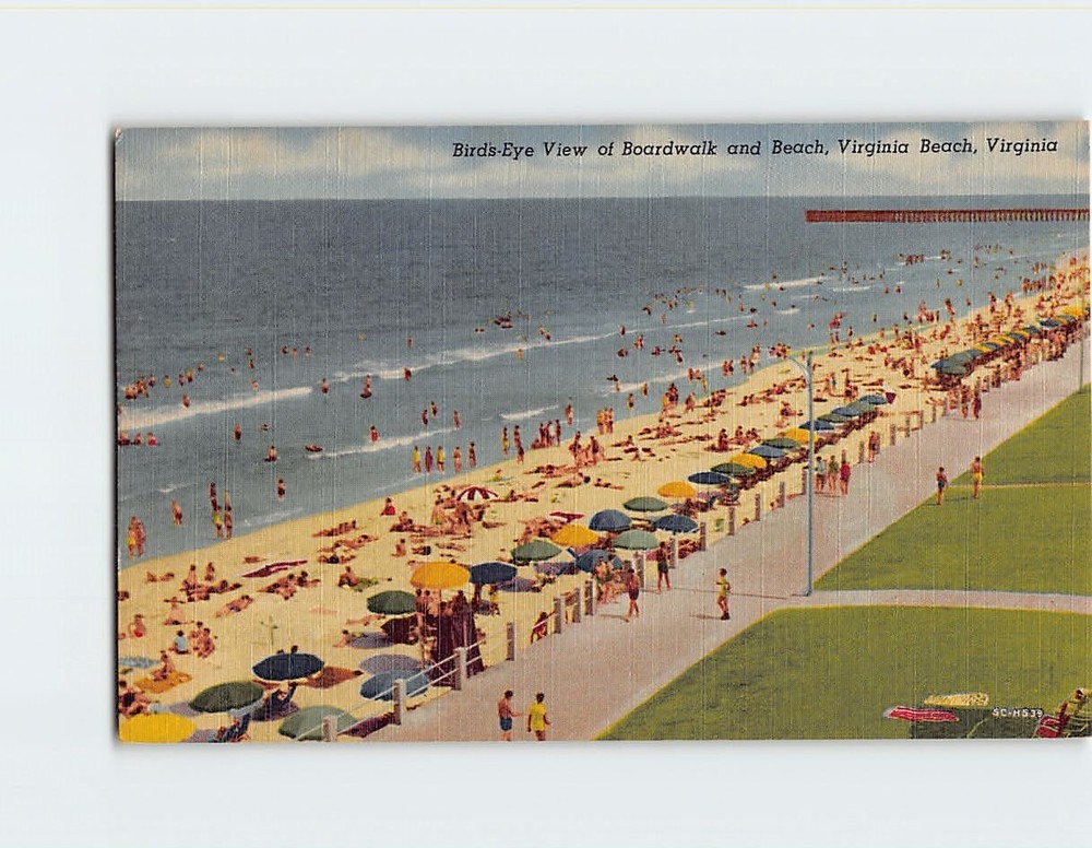 Postcard Birds Eye View of Boardwalk and Beach Virginia Beach Virginia USA