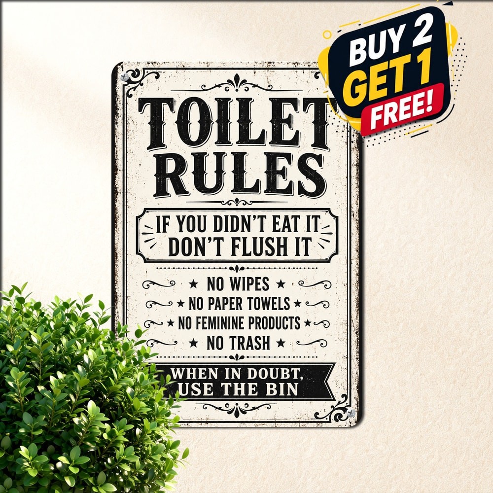 Funny Toilet Rules Please Do Not Flush Paper Towels Sign Metal Tin Plaque 8x12