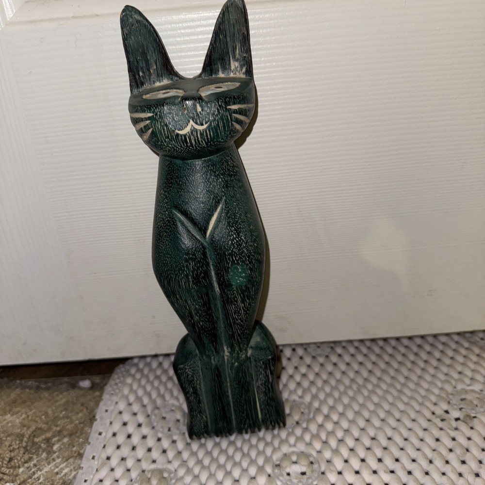 Vintage Mid Century Modern Teal Folk Art 10.5