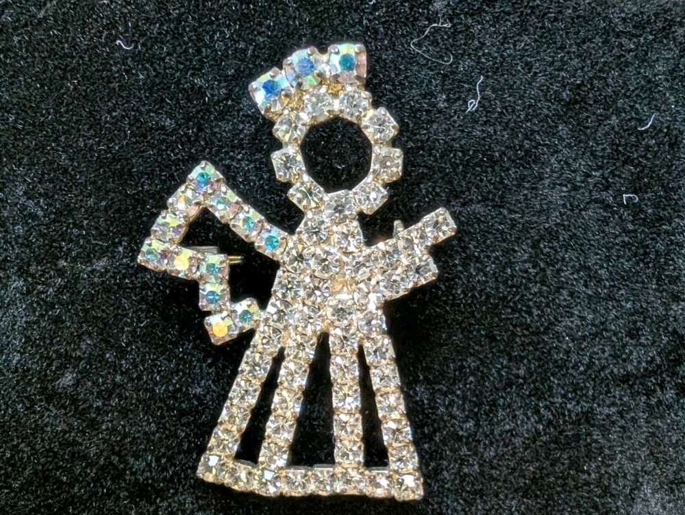 Vintage Eisenberg Ice Angel Pin Broach Rhinestones
