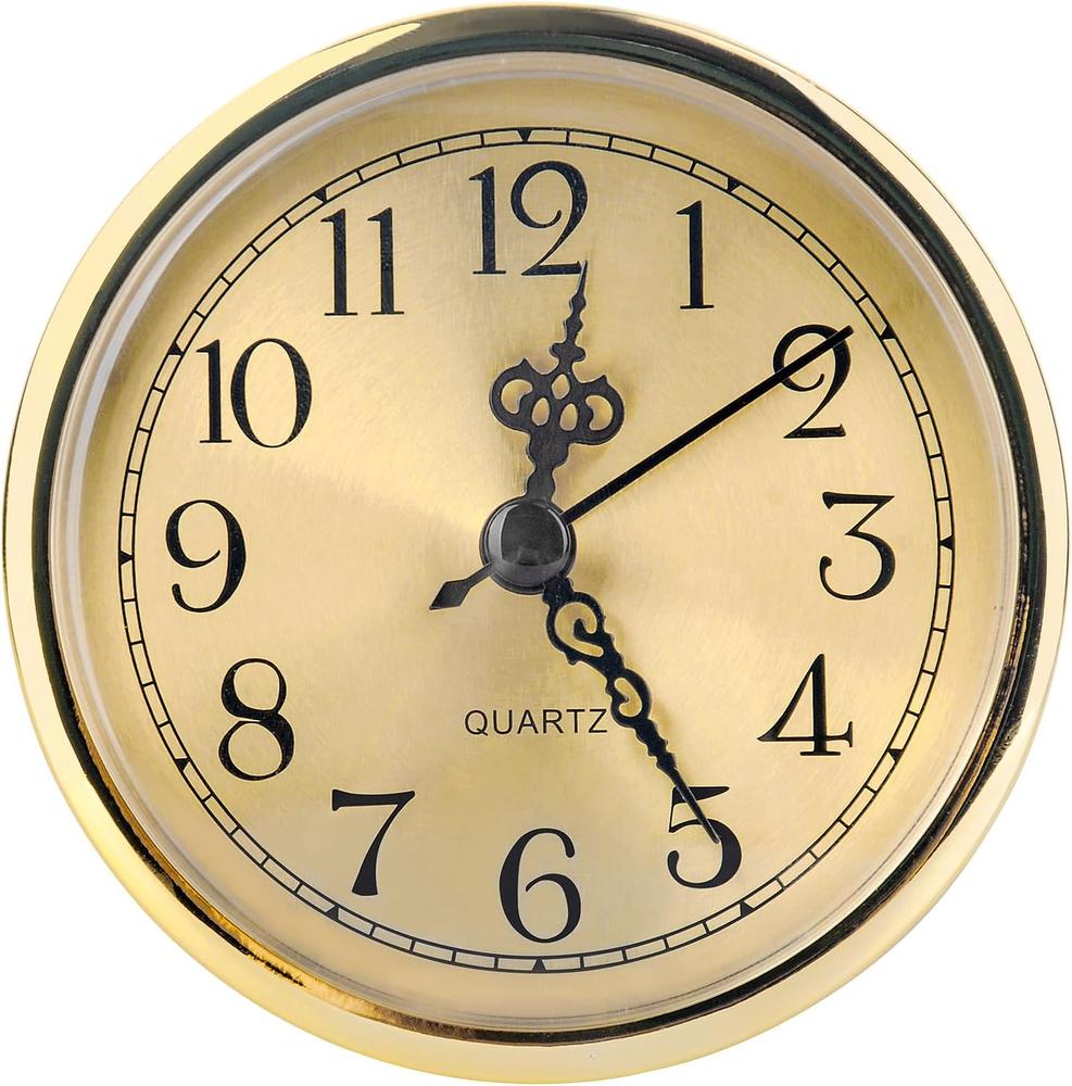 Mini round Clock Insert - 3.5 Inch (90 Mm) Gold Quartz Clock with Arabic Numeral