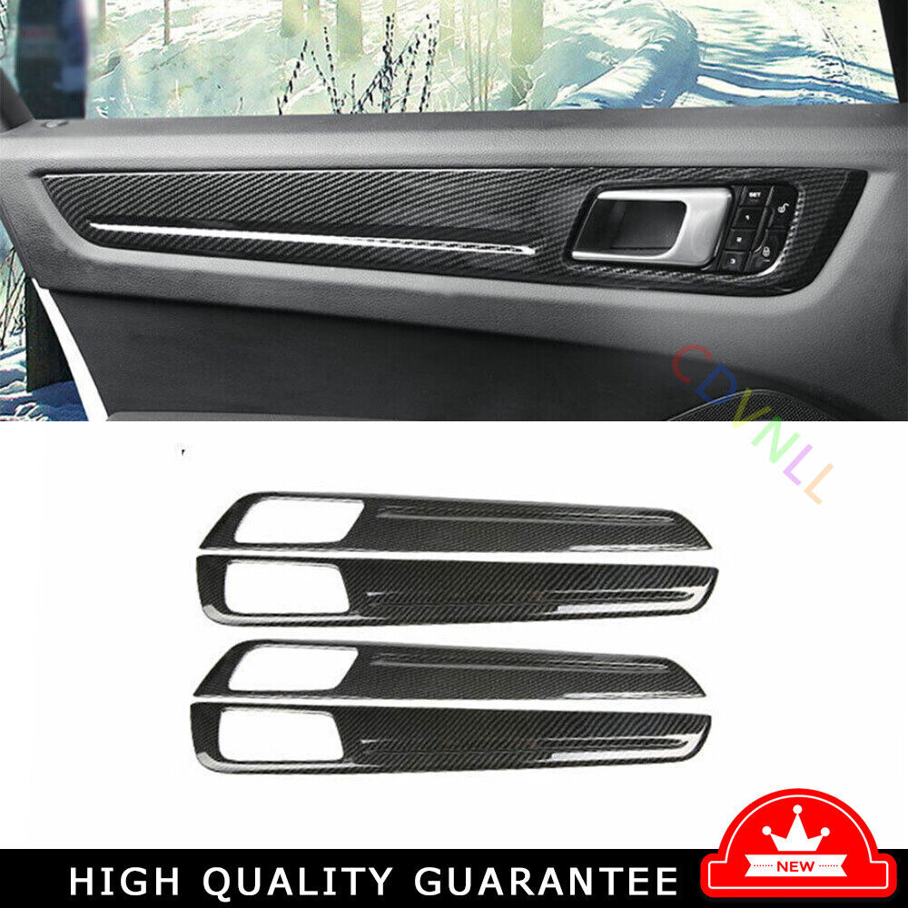 Car Inner Door Panel Strip Trim 4PCS For Porsche Cayenne 2018-2022 Carbon Fiber