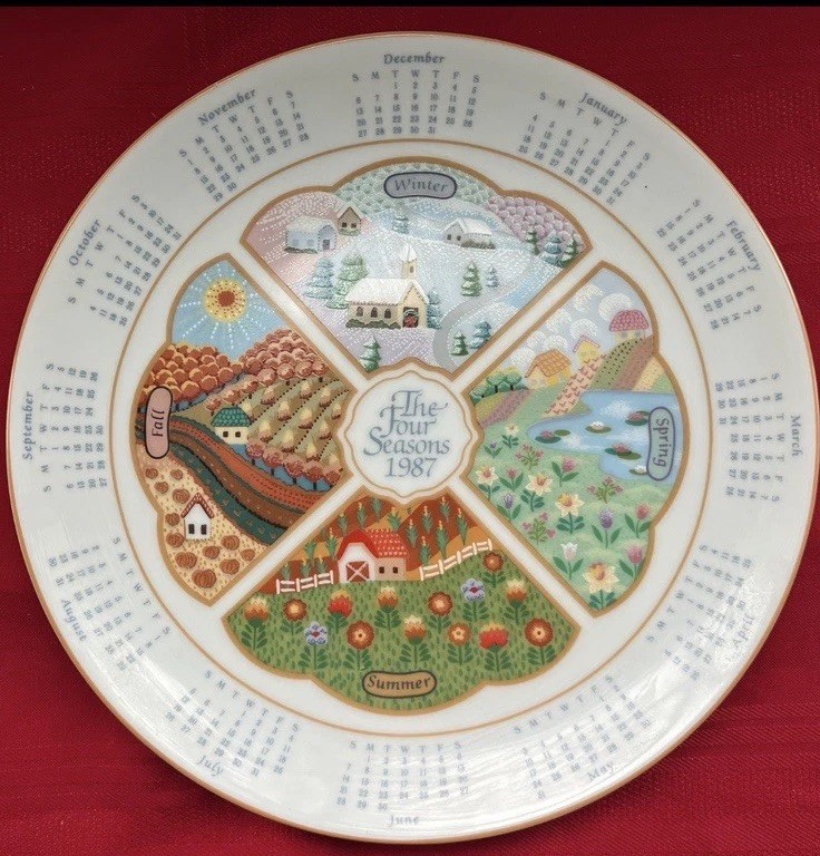 Vintage 9” Avon 1986 - 4 Seasons Pictorial 1987 Calendar Collectors Plate Euc