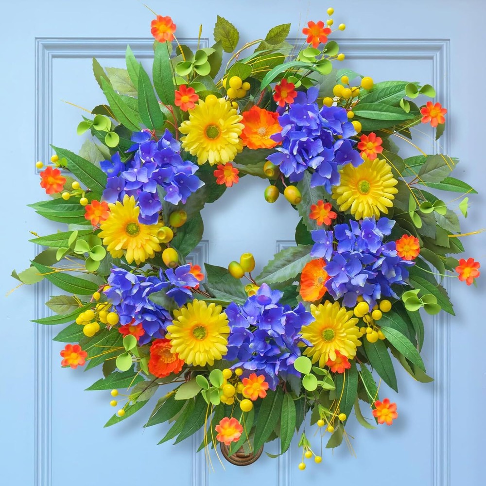 Soomeir Summer Daisy Wreath for Front Door Decor