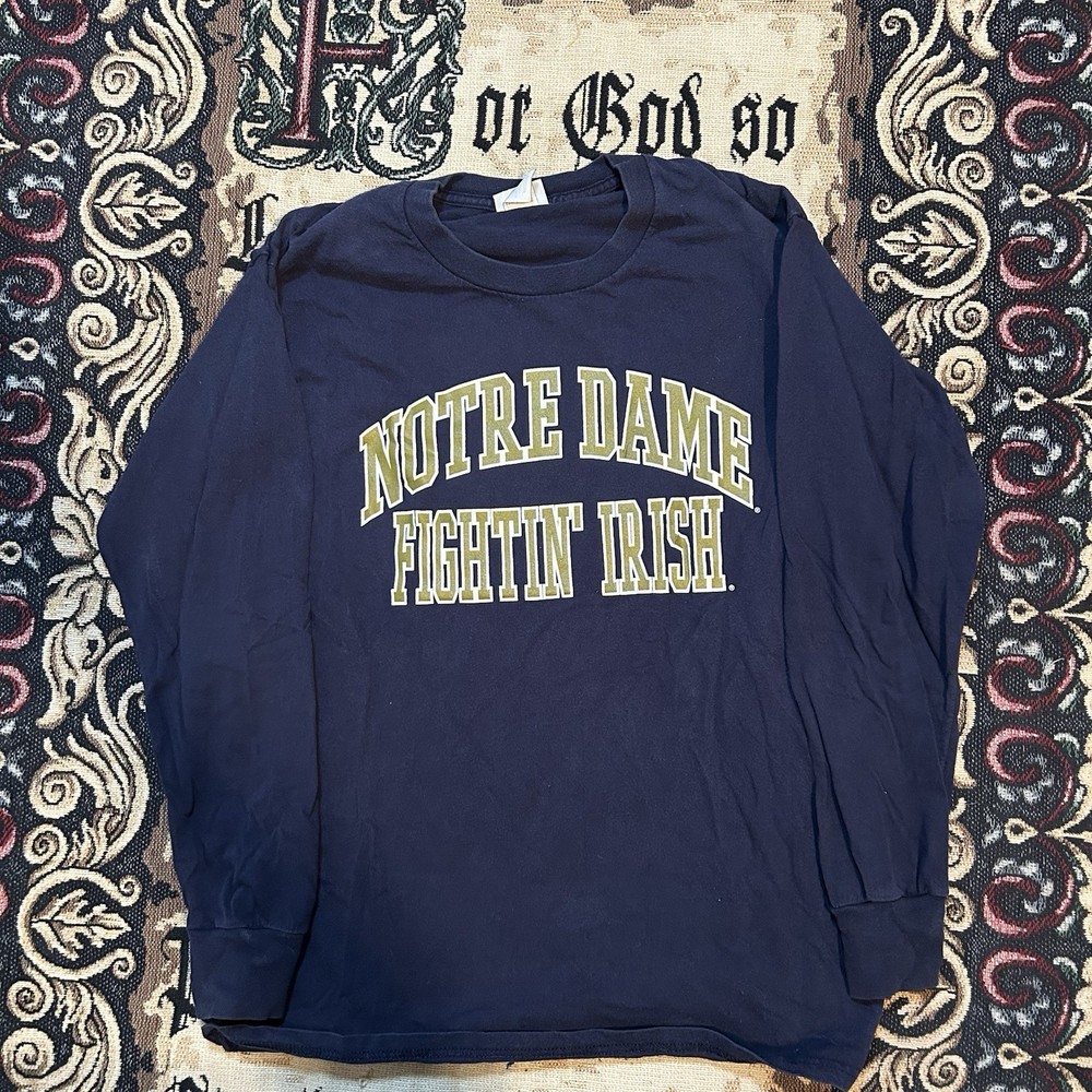 Vintage Lee Sport Notre DameFighting Irish Navy LongSleeve Shirt Size Medium