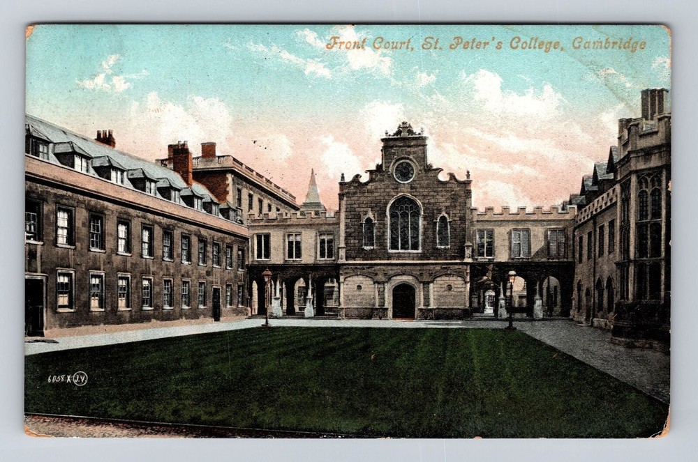 Cambridge England, Front Court, St Peter's College, Antique Vintage Postcard