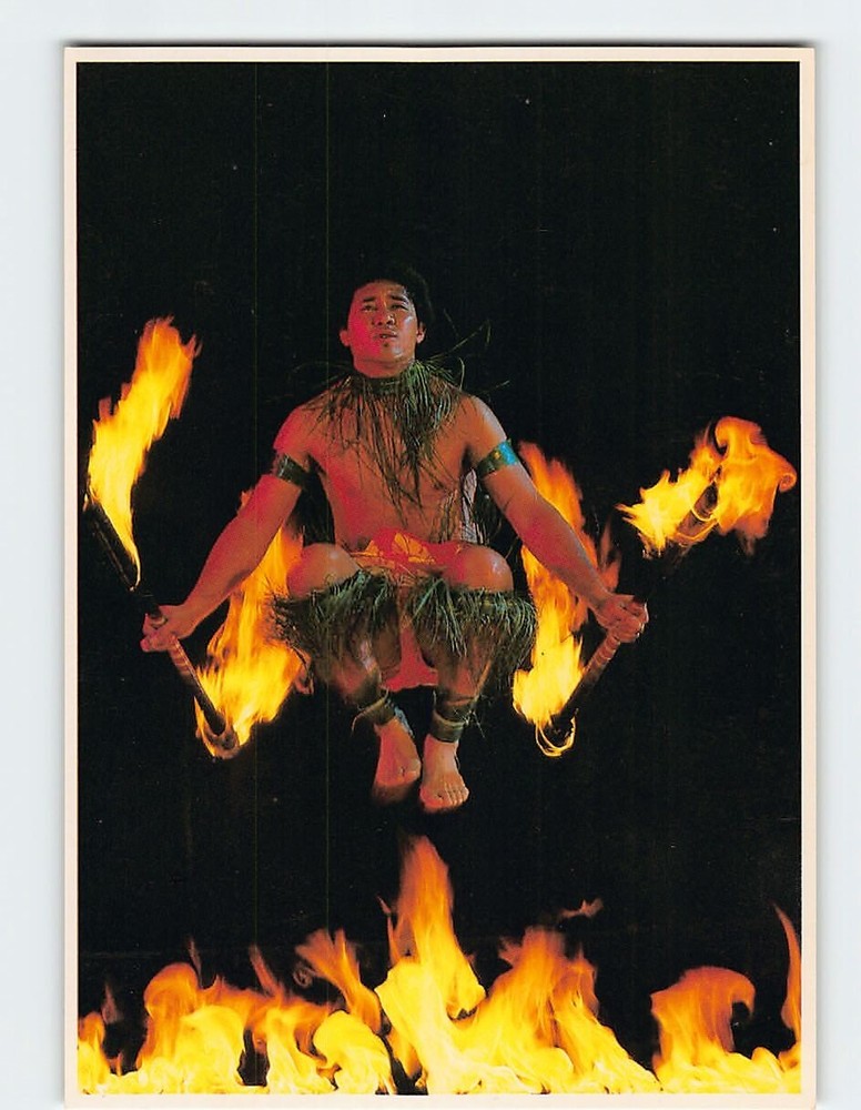 Postcard Samoan Fire & Knife Dance Scene Polynesian Cultural Center Hawaii USA