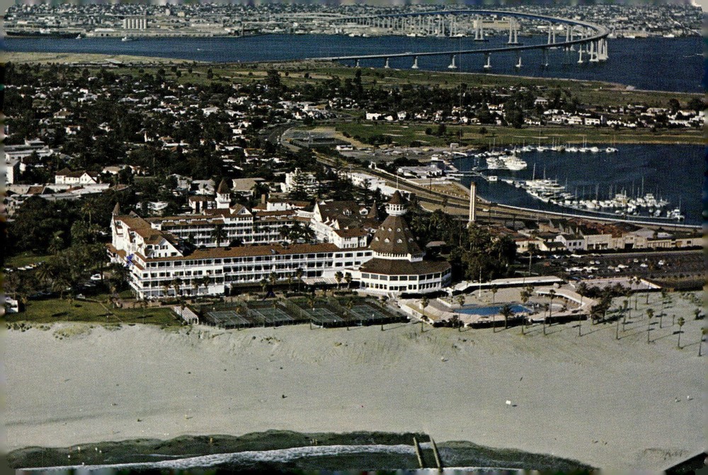 1972 Hotel del Coronado San Diego California Aerial Bay Bridge Chrome Postcard