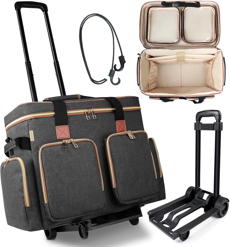 Rolling Teacher Tote Bag with Detachable Trolley, Wheeled Teacher Bag with Padde