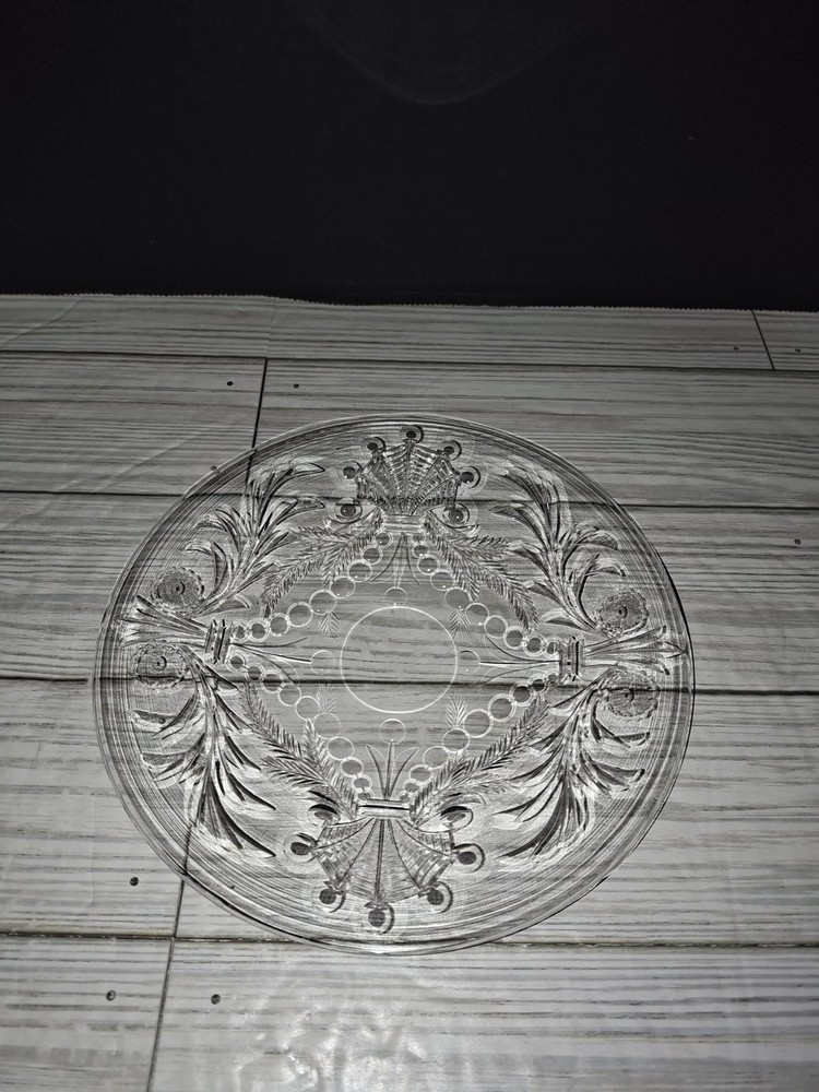 Libbey Vintage Clear Etched Glass Small Candy Trinket Dish Plate Home Decor