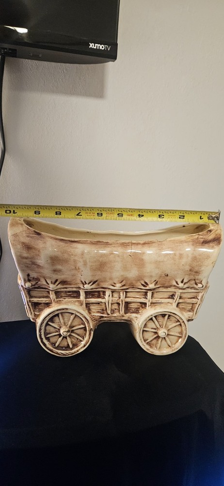Ceramic Wagon Planter Conestoga Covered Wagon Vintage Pottery Glazed Flower Pot.