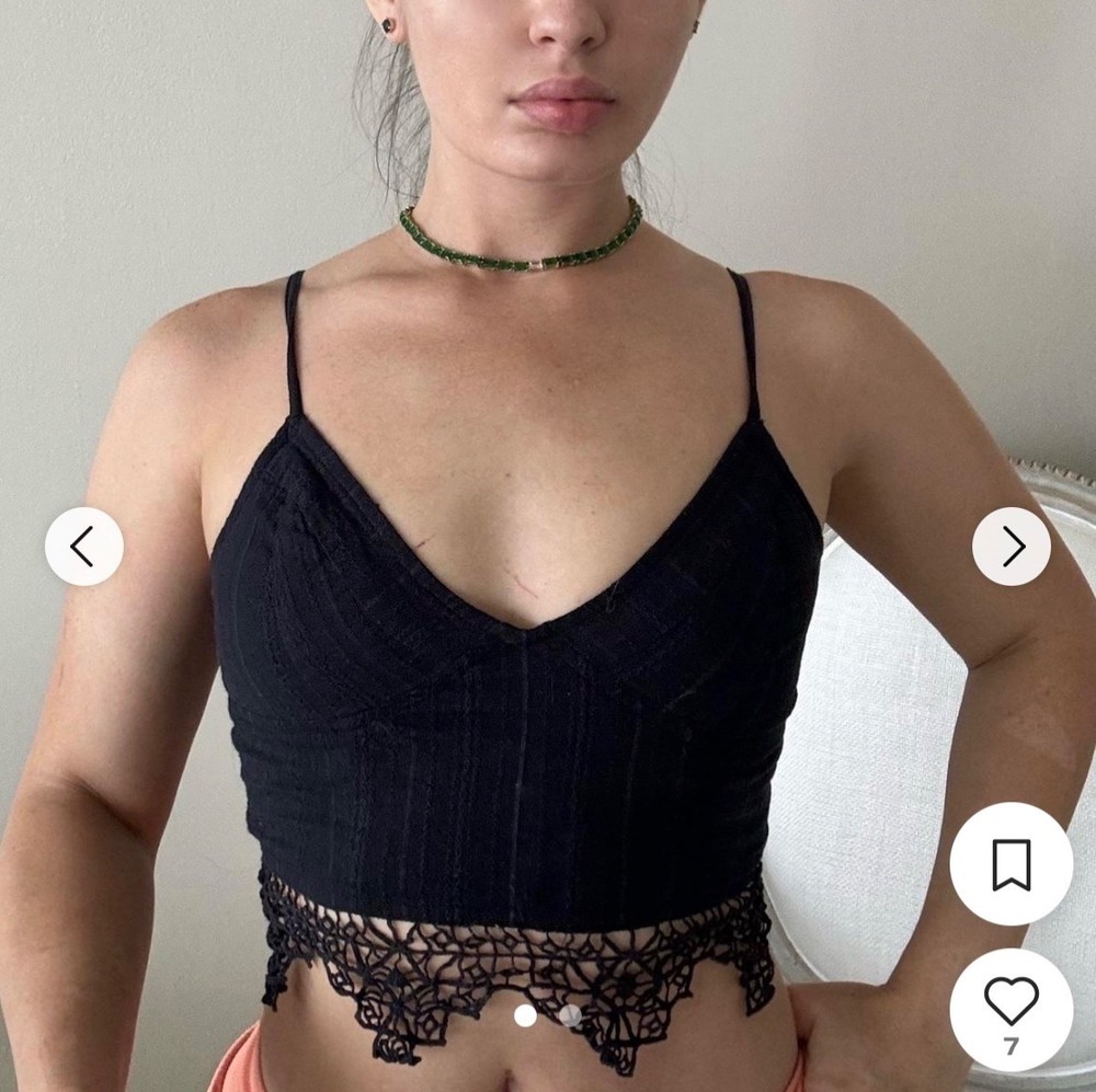 🥀 Free People FP One Adella Lace Cami Tank  XS  Black,Handmade in India,