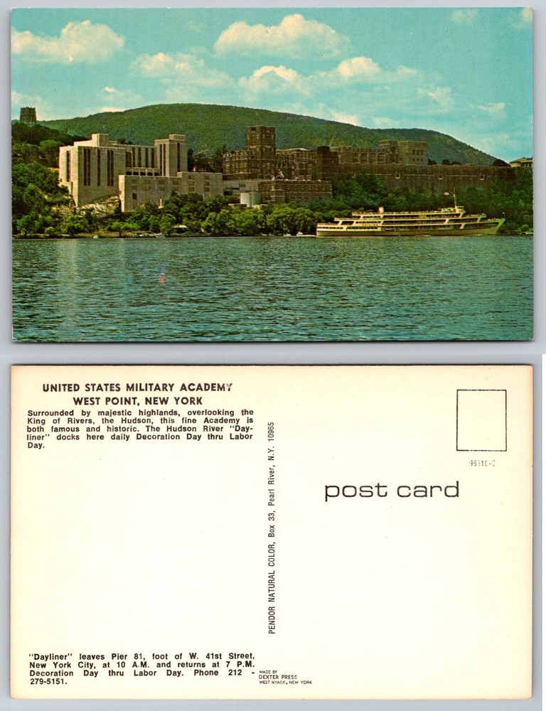 West Point NY USMA Dayliner Hudson River Pendor Natural Color Postcard