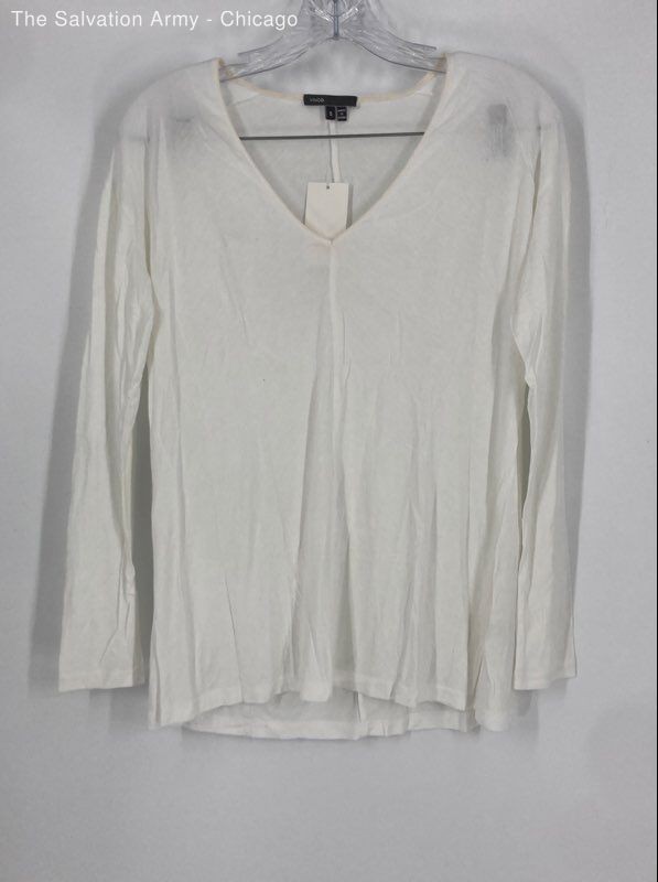 Vince Womens White V-Neck Long Sleeve Casual Pullover T-Shirt Size Small
