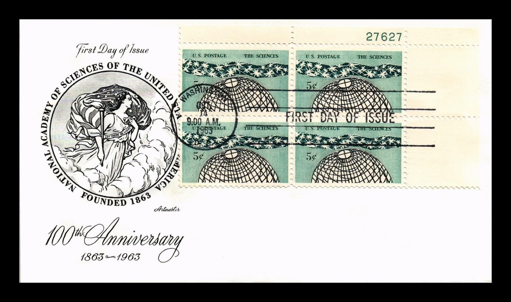 US COVER NATIONAL ACADEMY OF SCIENCES FDC SCOTT 1237 PLATE BLOCK ARTMASTER-image