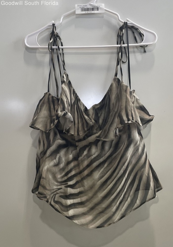 Zara Womens Multicolor Zebra Print Ruffle Sleeveless V-Neck Blouse Top Size XS