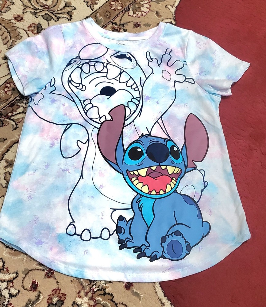 Disney Stitch girls top size XL cotton blue t-shirt short sleeves A-1
