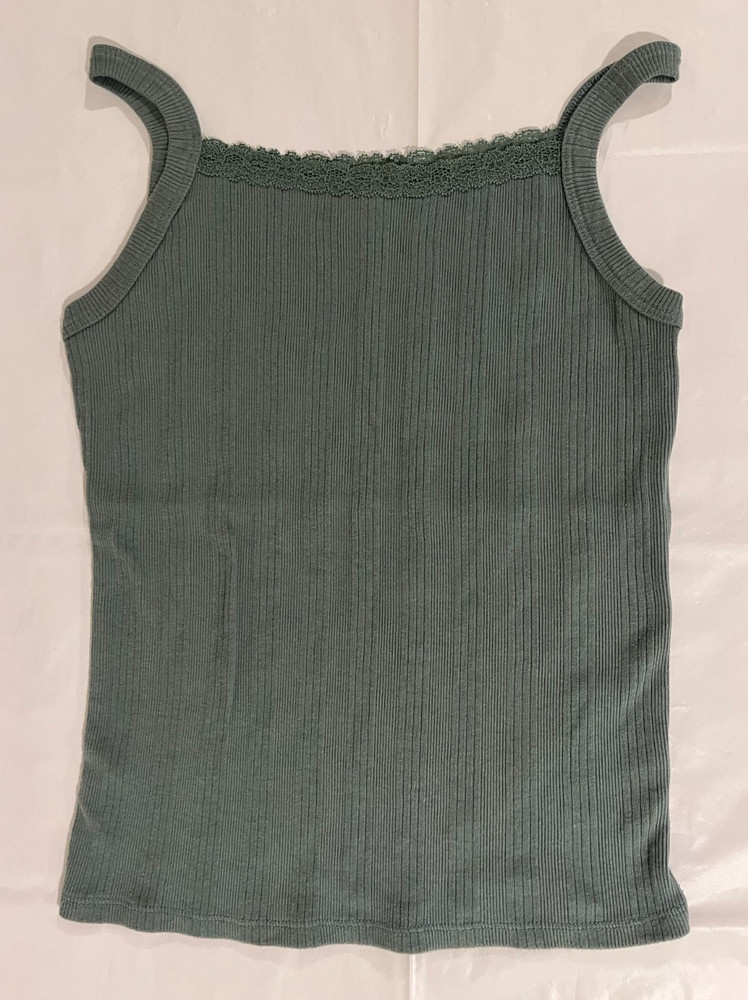 SO Girls Shirt Green Striped Tank Top Sleeveless Lace Size L 10/12 EUC