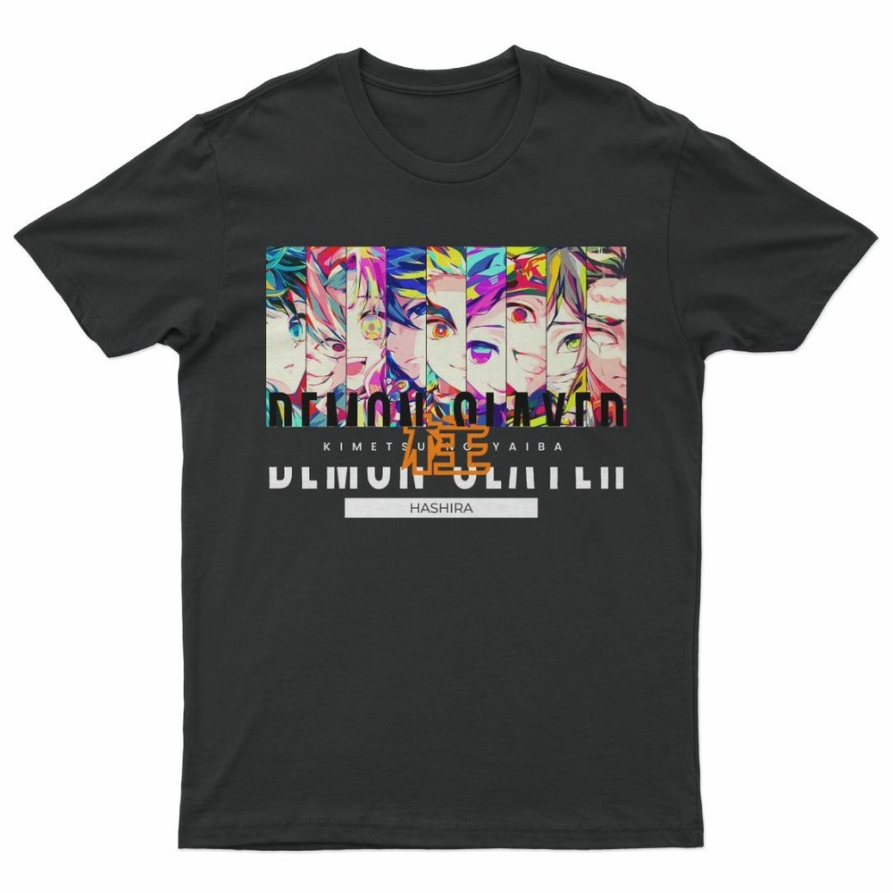 Hashira T-Shirt Demon Slayer Anime Pillar Tee Unisex Black S-5XL Giyu Shinobu