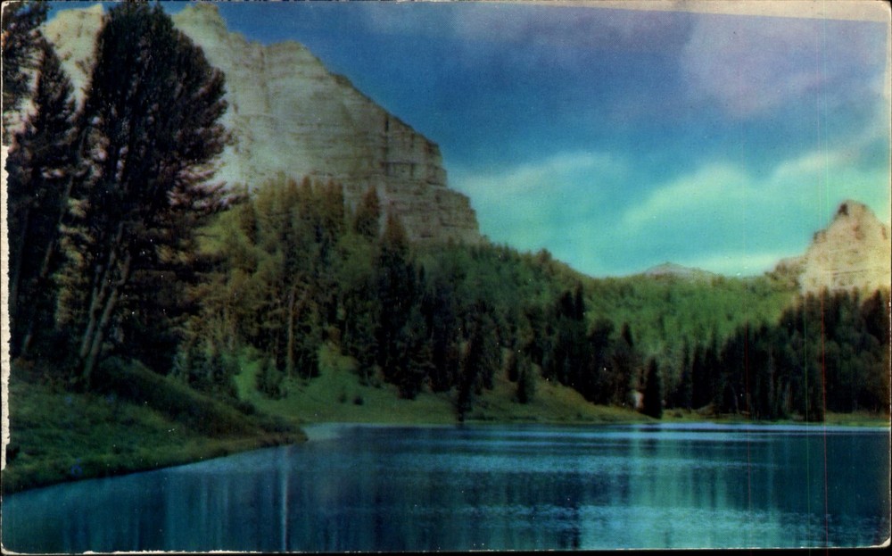 Sublette Lake Wind River Mountains Wyoming ~ gel coating ~ vintage postcard