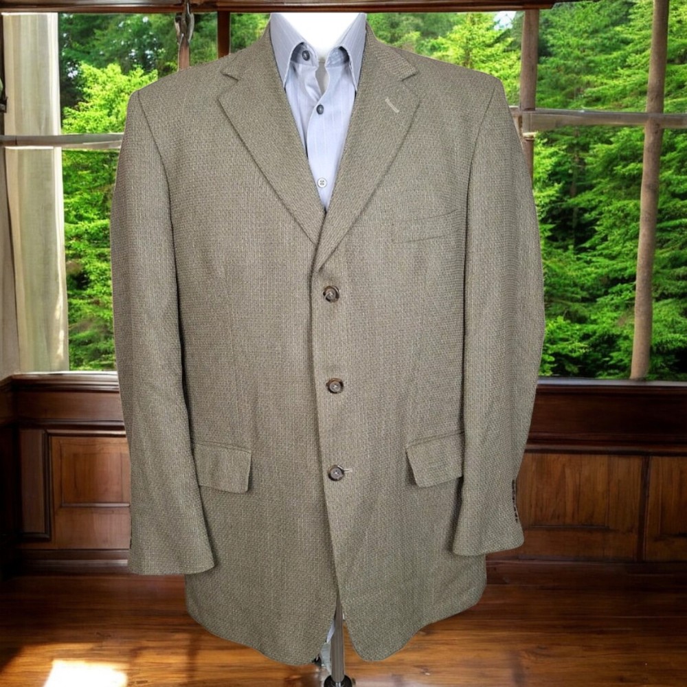 Stafford Sport Coat Blazer Mens 44L Beige Silk Wool Knit 3 Button VL