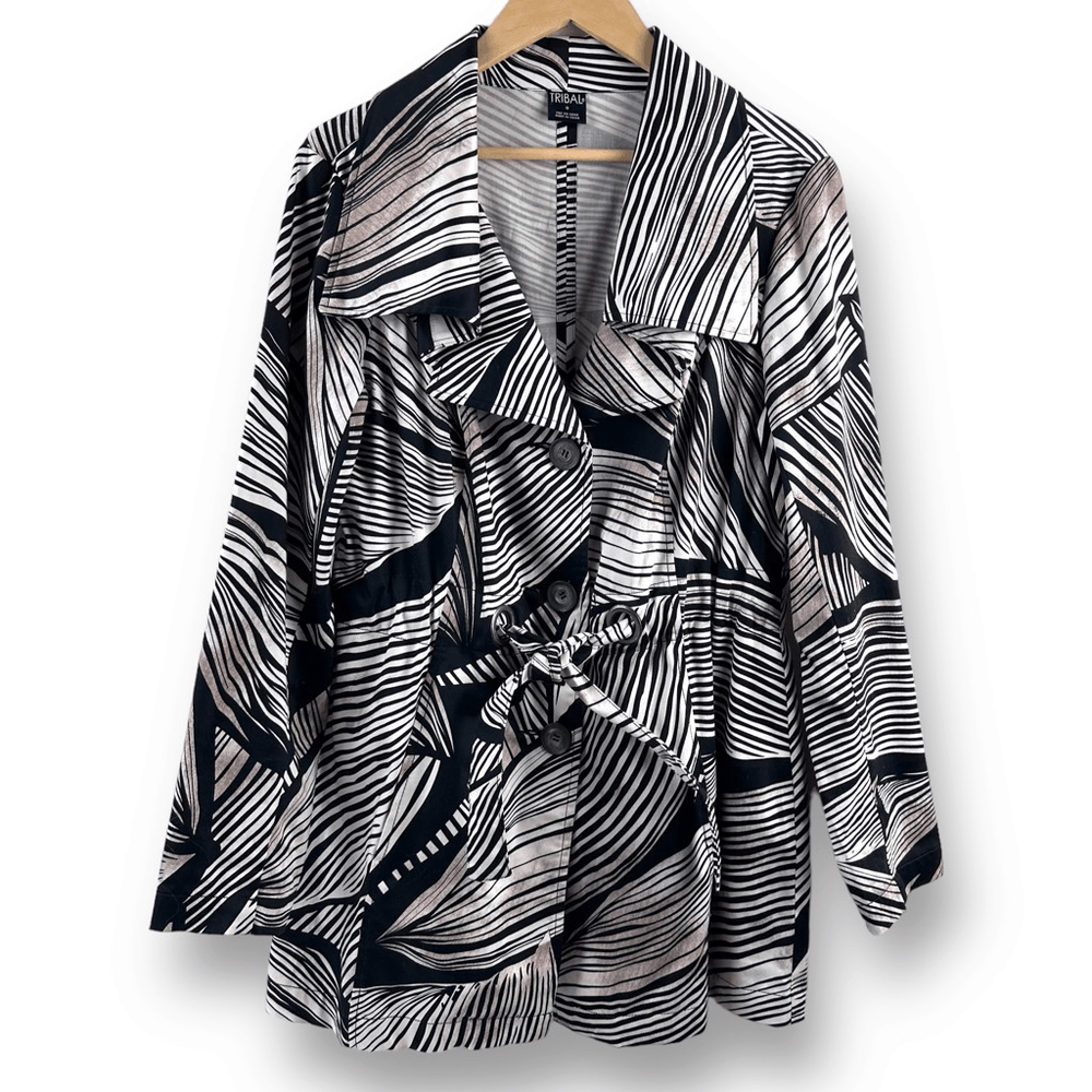 Tribal abstract black cream print lightweight raincoat size 8-image