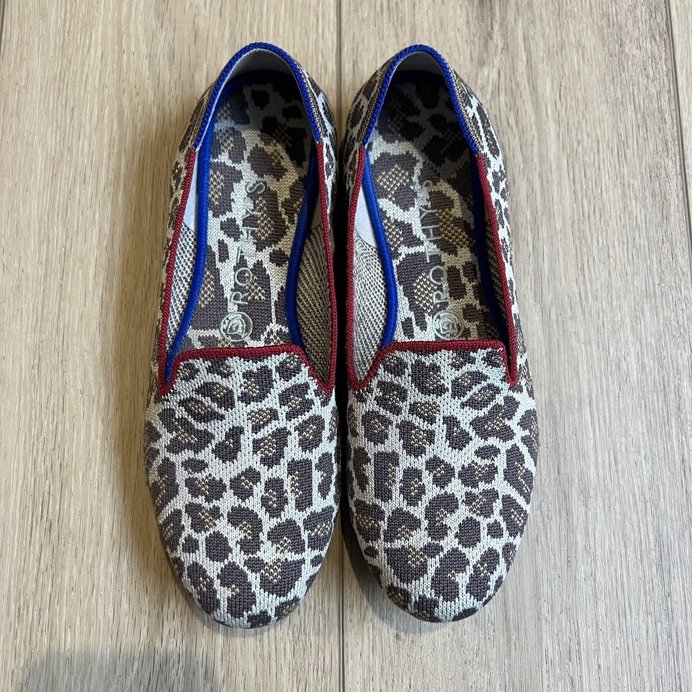 Rothy's Mocha Spot Animal Leopard Cheetah Slip On Loafer Flat Shoes Size 8.5