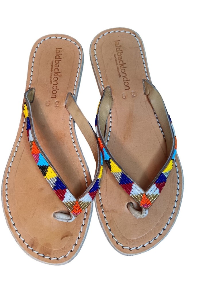 Laidback London Multicolor Beaded Thong Sandals Size 39 8 8.5