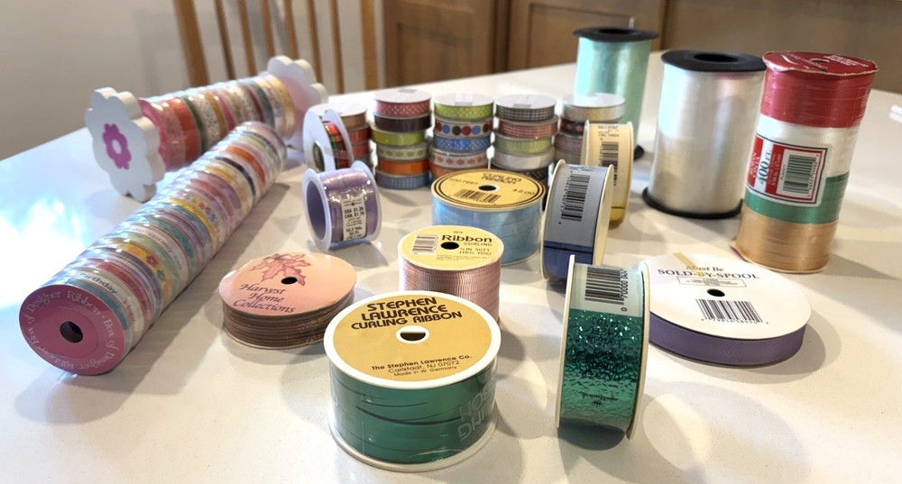 Huge Lot of 80 Vintage Assorted Rolls of Ribbon - Good for Crafting