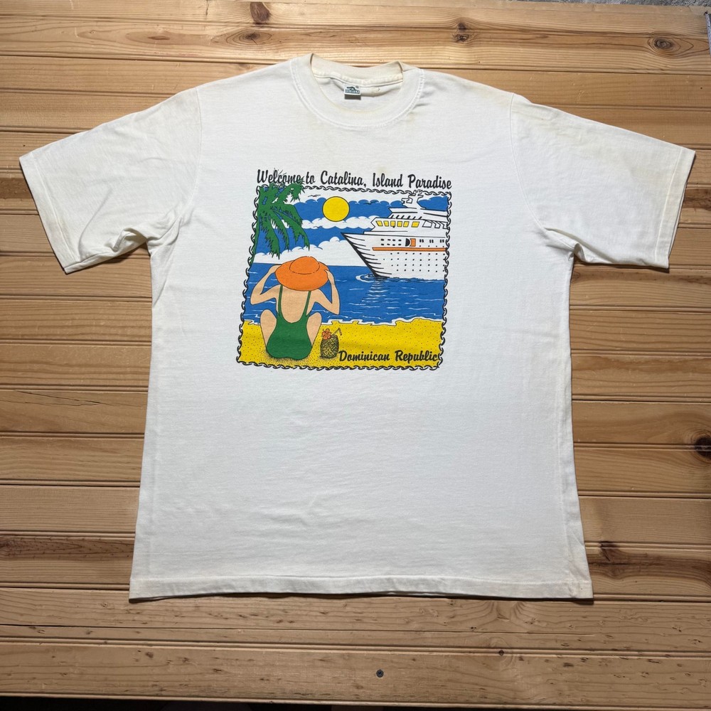 Vintage 90s Catalina Island Paradise Dominican Republic Cruise Beach T-Shirt XL