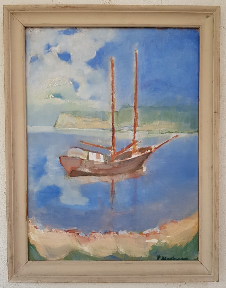 Beautiful oil painting with frame painting oil painting ship seafaring sea