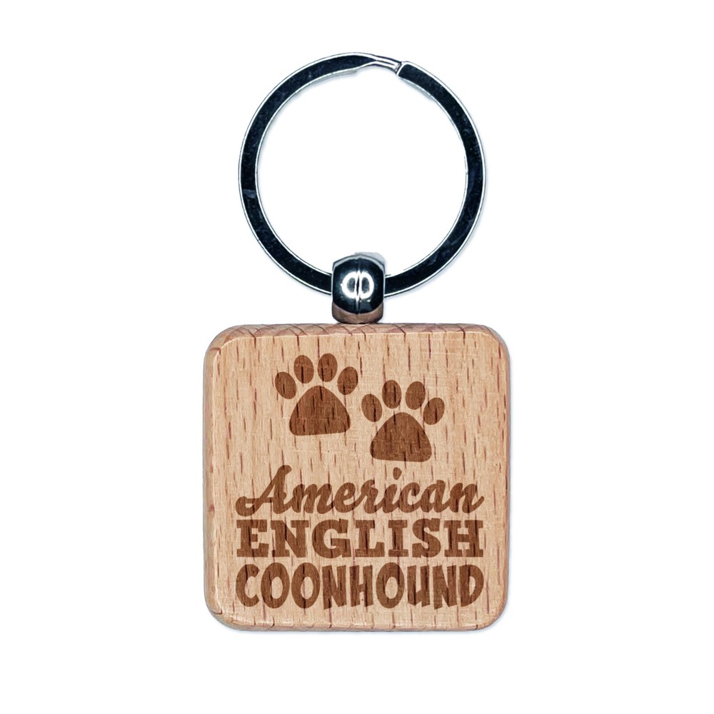 American English Coonhound Dog Paw Print Engraved Wooden Keychain