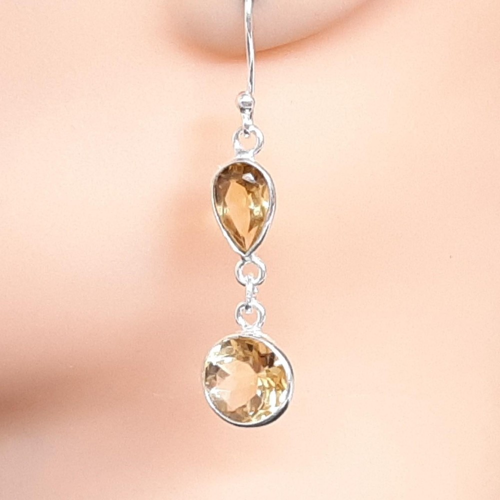 Vintage 5.50ctw Citrine 925 Sterling Silver Dangle Earrings 2.8g