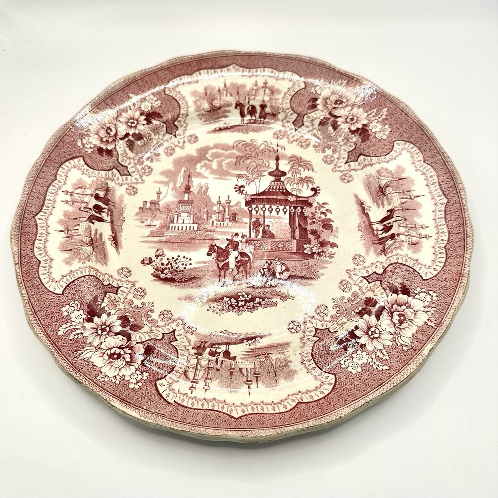 Antique 1830-1864 William Adam’s Palestine Pattern Red Transferware Plate 9 1/4”