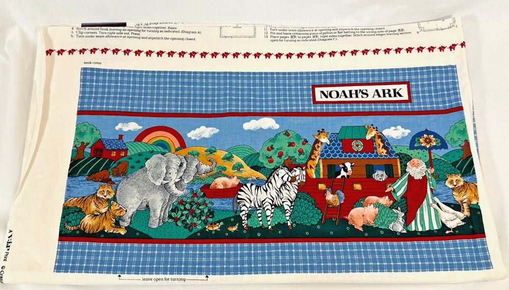 Vintage Cranston Noah's Ark Cloth Book Fabric Panel Cut & Sew 100% Cotton