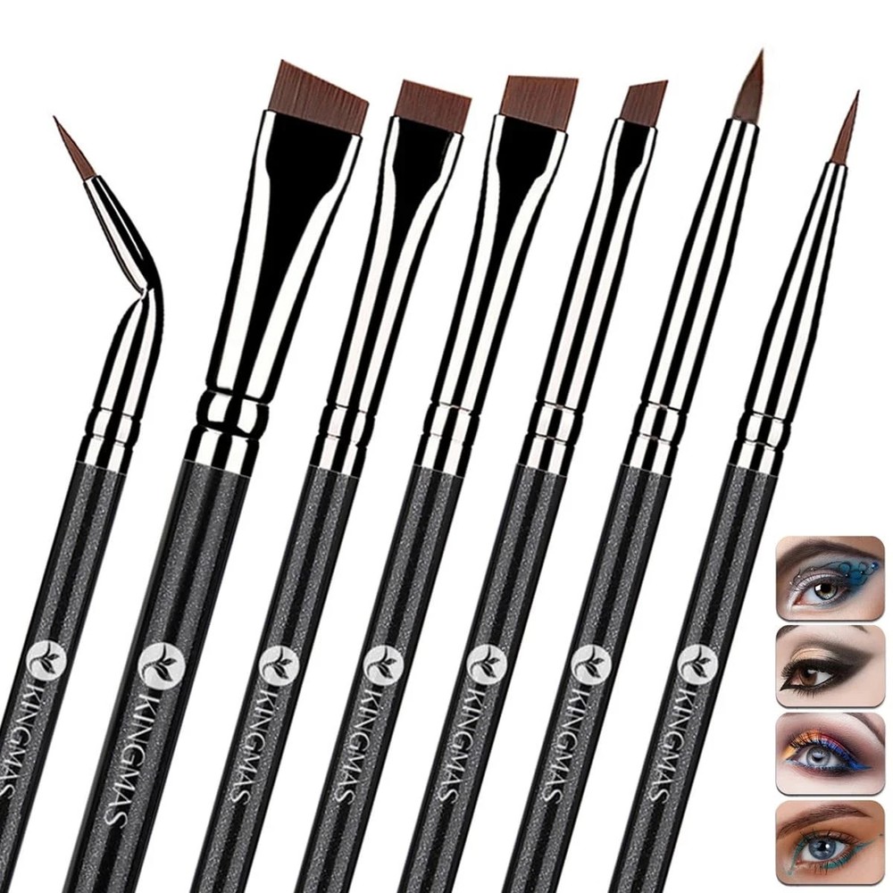 7-Piece KINGMAS Angled Flat Gel Eyeliner Brush Set for Precise Makeup  