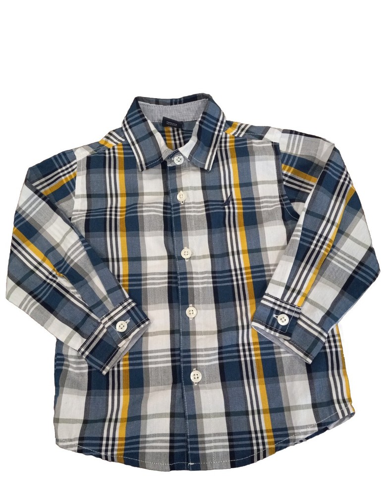 Nautica Dress Shirt Boys Size 24M Blue Green Plaid Button Down Long Sleeve