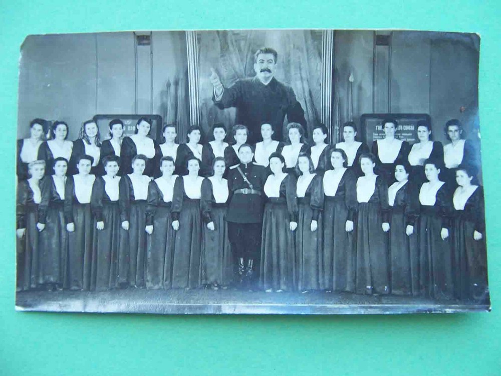 USSR, STALIN era 1950 Choir near STALIN portrait. Real photo