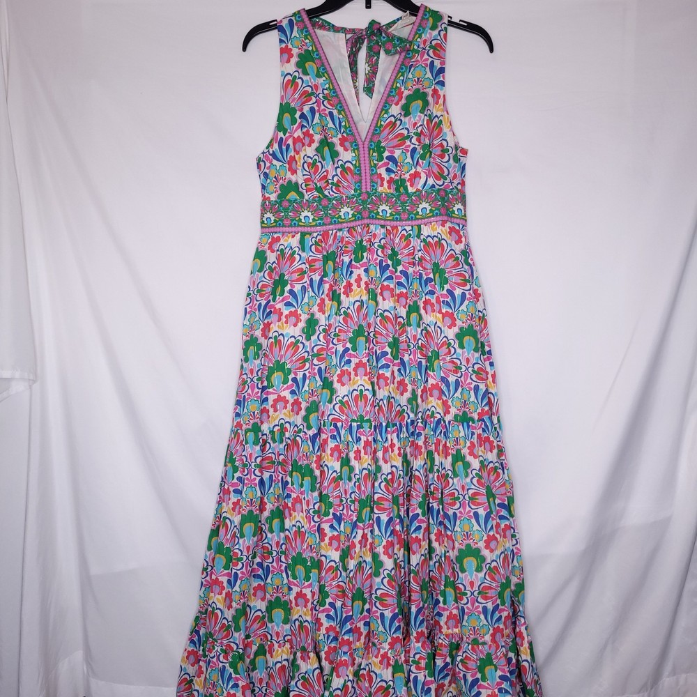 Boden Maxi Dress 4P Serena Cotton Tie Floral Sleeveless Colorful
